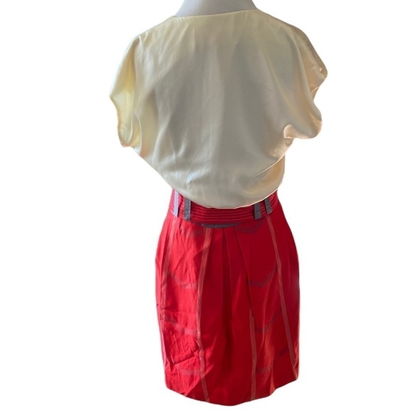 Lauren Moffatt - Red & Cream Silk Belted Dress Sz 4 - Picture 5 of 5